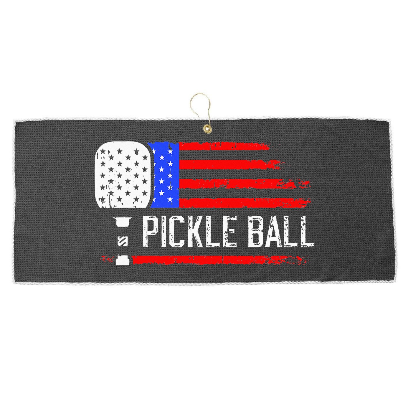 Pickleball US Flag Vintage Pickleball Paddle Large Microfiber Waffle Golf Towel