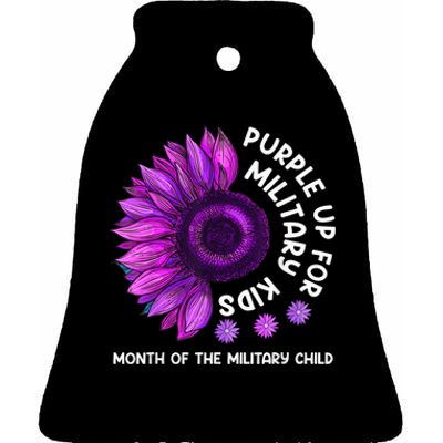 Purple Up For Military Kid Sunflower For Military Child Ceramic Bell Ornament