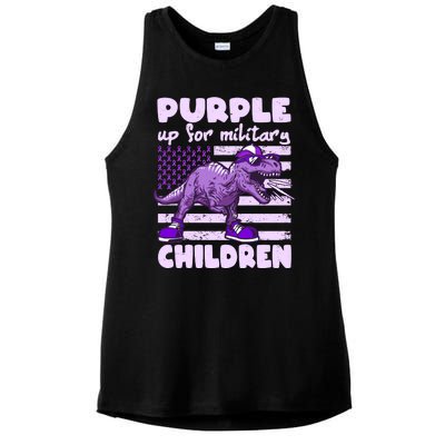 Purple Up For Military Children TRex Dinosaur Ladies PosiCharge Tri-Blend Wicking Tank