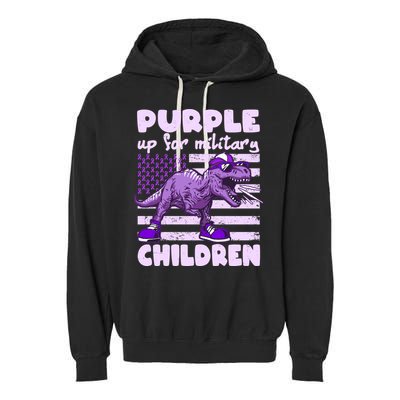 Purple Up For Military Children TRex Dinosaur Garment-Dyed Fleece Hoodie