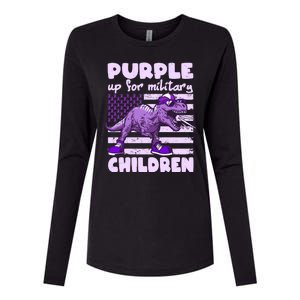 Purple Up For Military Children TRex Dinosaur Womens Cotton Relaxed Long Sleeve T-Shirt