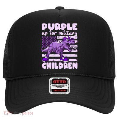Purple Up For Military Children TRex Dinosaur High Crown Mesh Back Trucker Hat
