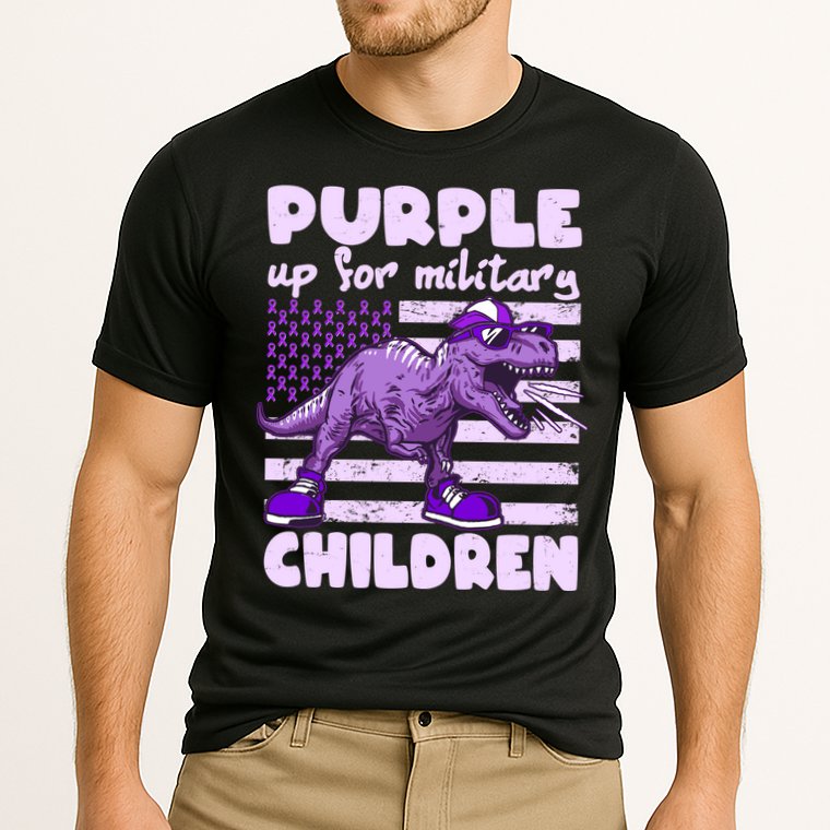 Purple Up For Military Children TRex Dinosaur Cooling Performance Crew T-Shirt
