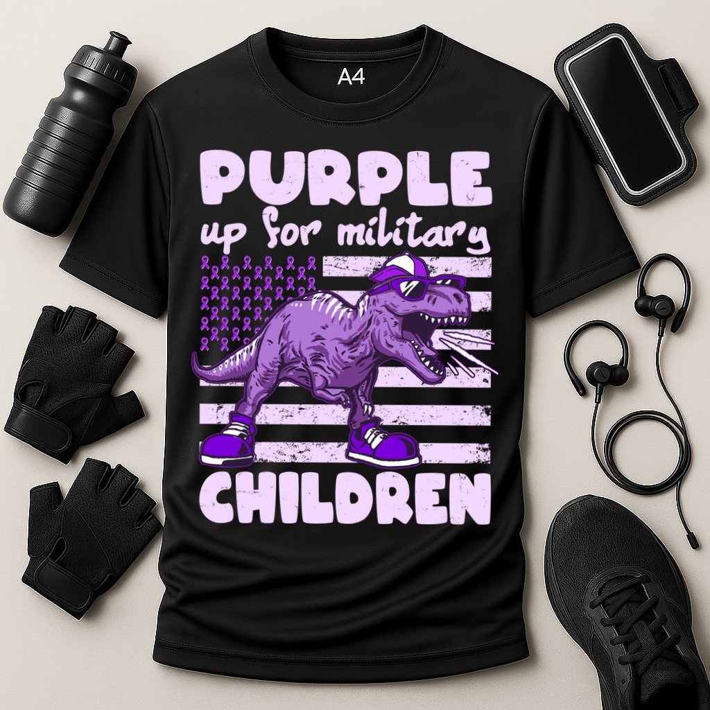 Purple Up For Military Children TRex Dinosaur Cooling Performance Crew T-Shirt