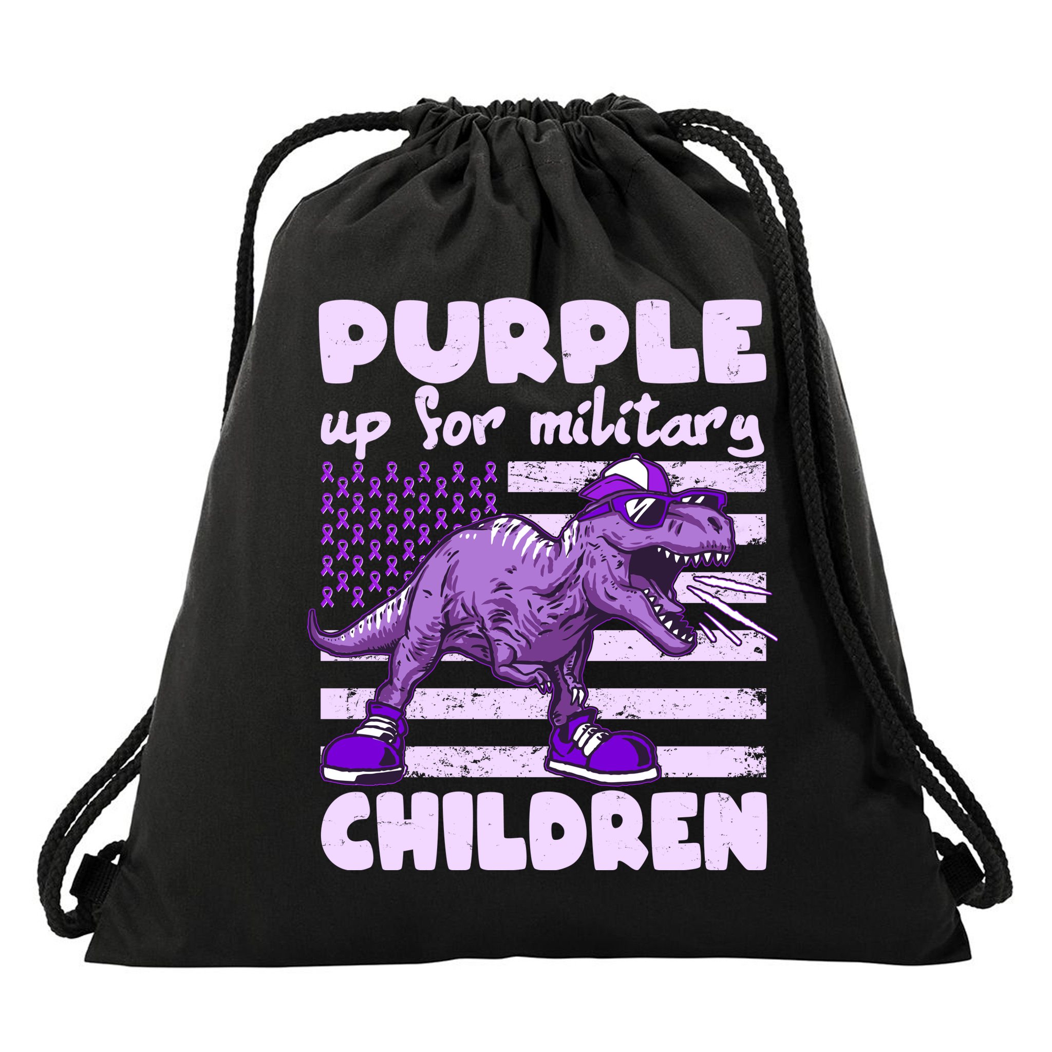 Purple Up For Military Children TRex Dinosaur Drawstring Bag