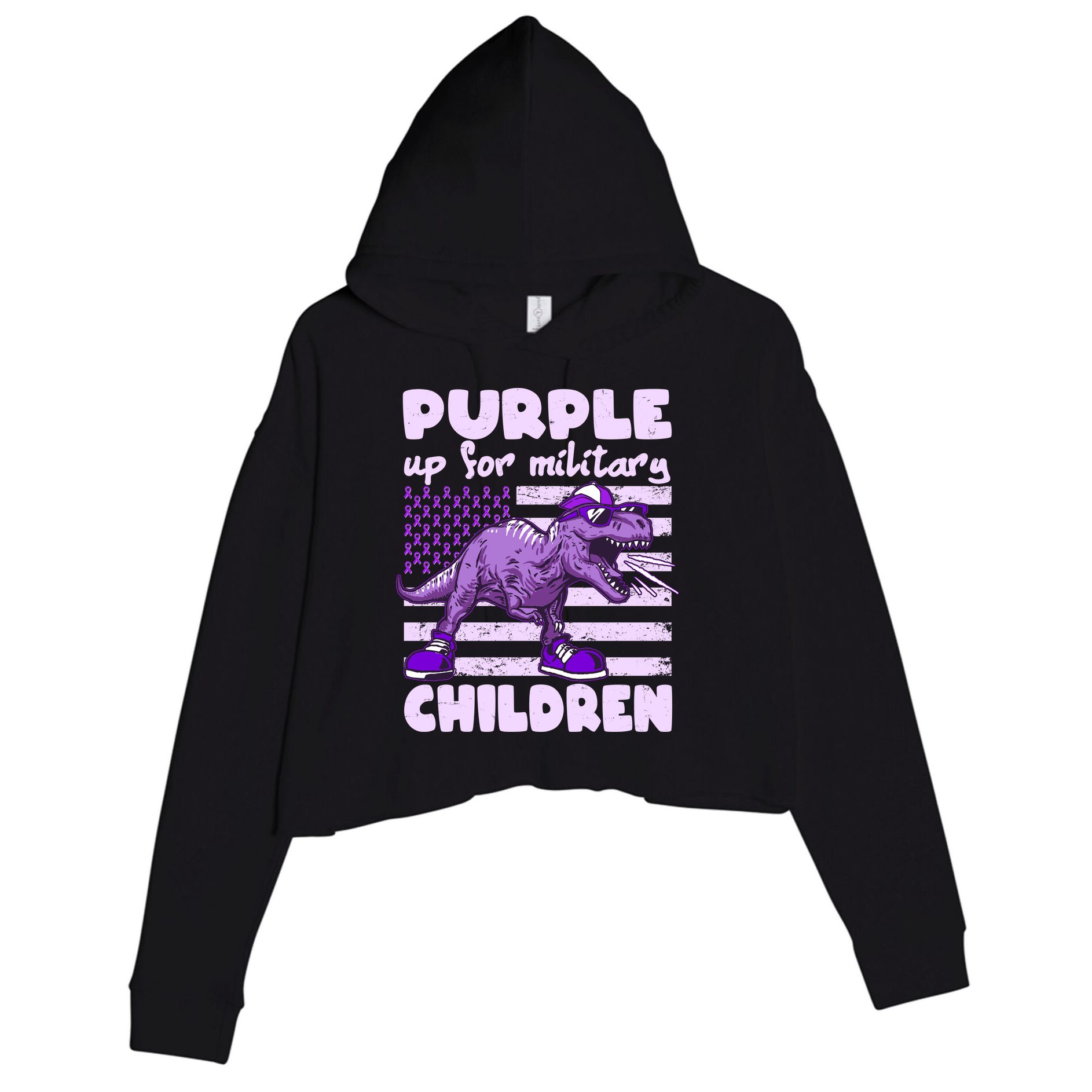 Purple Up For Military Children TRex Dinosaur Crop Fleece Hoodie