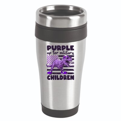 Purple Up For Military Children TRex Dinosaur 16oz Travel Tumbler