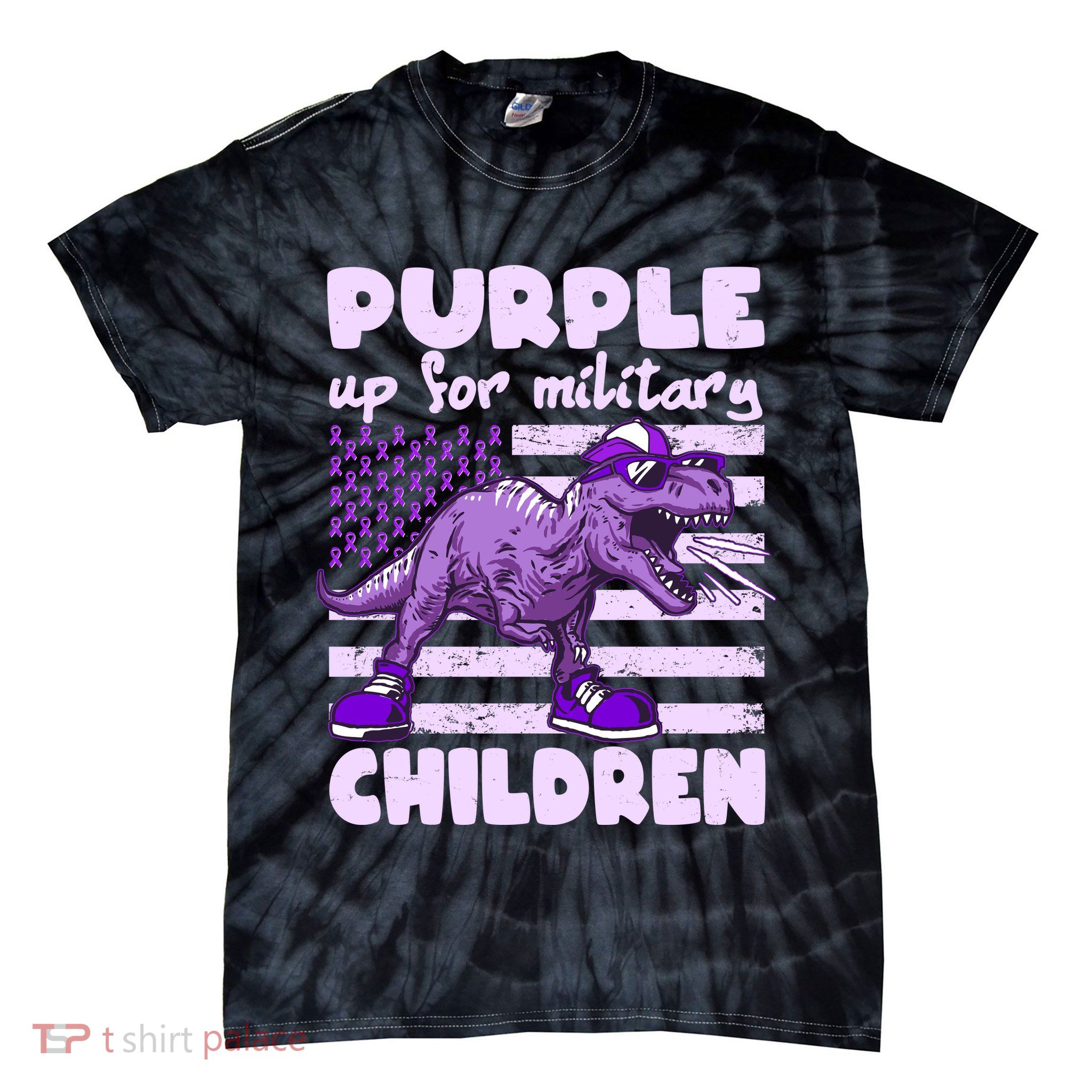 Purple Up For Military Children TRex Dinosaur Tie-Dye T-Shirt