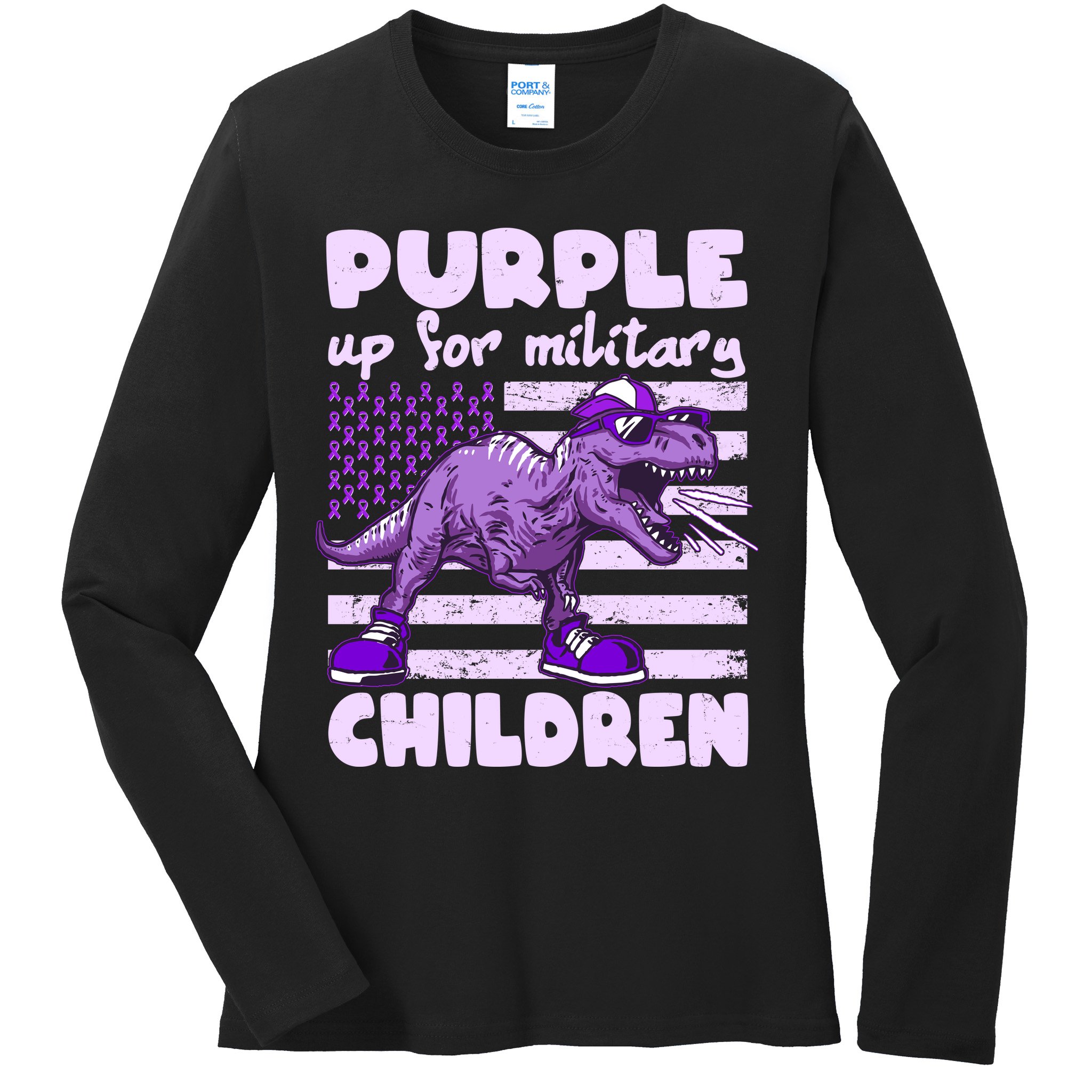 Purple Up For Military Children TRex Dinosaur Ladies Long Sleeve Shirt