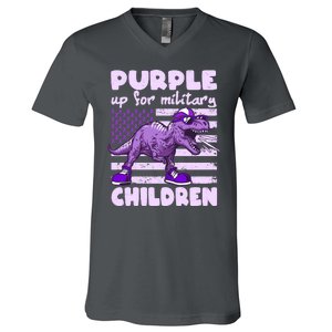 Purple Up For Military Children TRex Dinosaur V-Neck T-Shirt