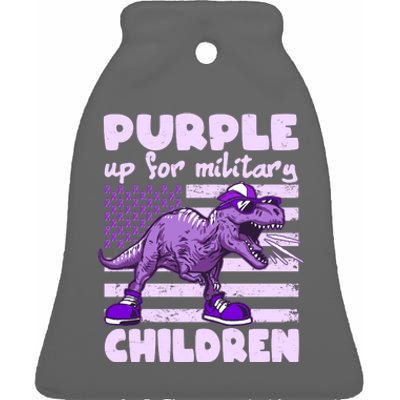 Purple Up For Military Children TRex Dinosaur Ceramic Bell Ornament