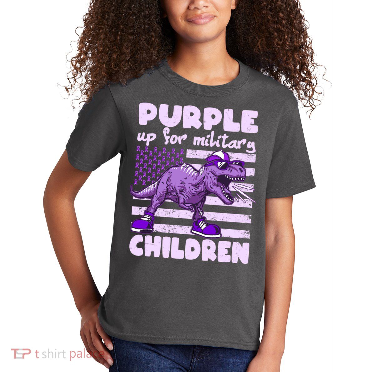 Purple Up For Military Children TRex Dinosaur Kids T-Shirt