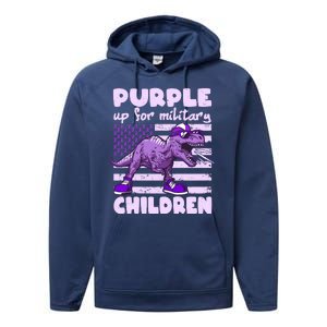 Purple Up For Military Children TRex Dinosaur Performance Fleece Hoodie