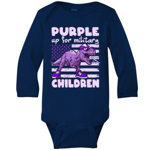 Purple Up For Military Children TRex Dinosaur Baby Long Sleeve Bodysuit