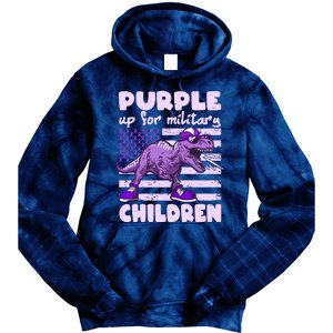 Purple Up For Military Children TRex Dinosaur Tie Dye Hoodie