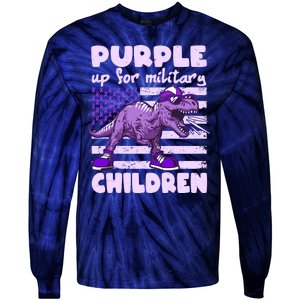 Purple Up For Military Children TRex Dinosaur Tie-Dye Long Sleeve Shirt