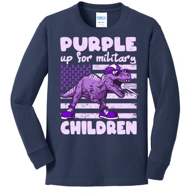 Purple Up For Military Children TRex Dinosaur Kids Long Sleeve Shirt