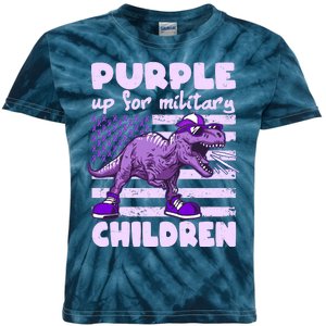 Purple Up For Military Children TRex Dinosaur Kids Tie-Dye T-Shirt