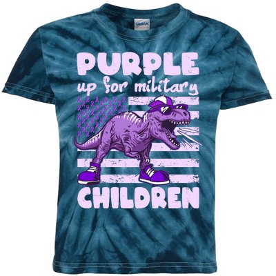 Purple Up For Military Children TRex Dinosaur Kids Tie-Dye T-Shirt