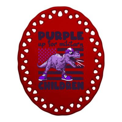 Purple Up For Military Children TRex Dinosaur Ceramic Oval Ornament