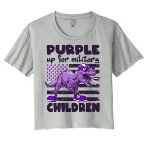 Purple Up For Military Children TRex Dinosaur Women's Crop Top Tee