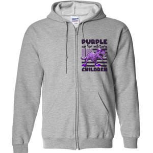 Purple Up For Military Children TRex Dinosaur Full Zip Hoodie