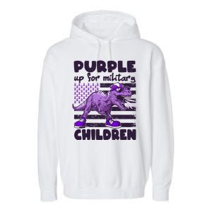 Purple Up For Military Children TRex Dinosaur Garment-Dyed Fleece Hoodie