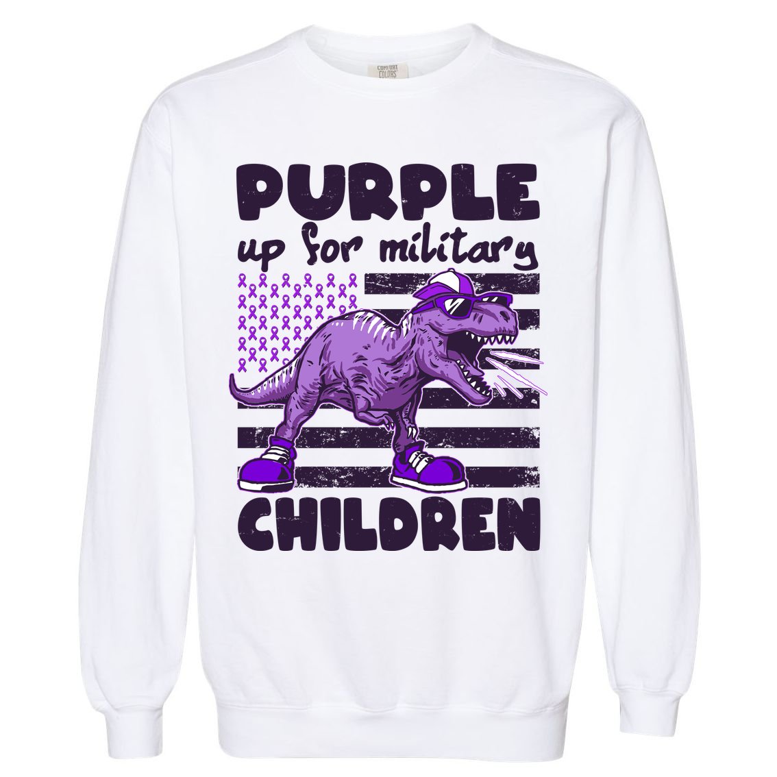 Purple Up For Military Children TRex Dinosaur Garment-Dyed Sweatshirt