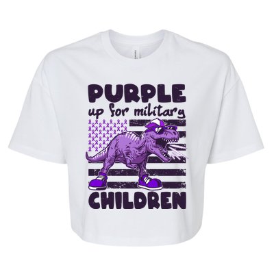 Purple Up For Military Children TRex Dinosaur Bella+Canvas Jersey Crop Tee