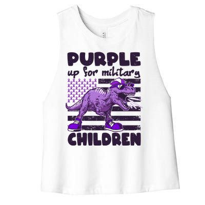 Purple Up For Military Children TRex Dinosaur Women's Racerback Cropped Tank