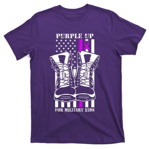 Purple Up For Military Kid_s Military Child Month USA Flag T-Shirt