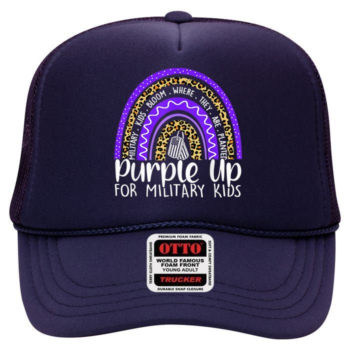 Purple Up For Military Kid Cool Month Of The Military Child High Crown Mesh Back Trucker Hat