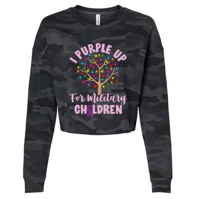 Purple Up For Military Children Tree Month Cropped Pullover Crew