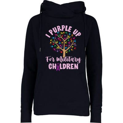 Purple Up For Military Children Tree Month Womens Funnel Neck Pullover Hood