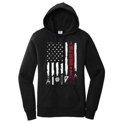 Patriotic USA Flag Land Surveyor Land Examiner Cartographer Women's Pullover Hoodie