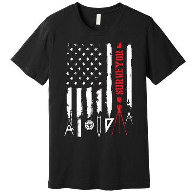 Patriotic USA Flag Land Surveyor Land Examiner Cartographer Premium T-Shirt