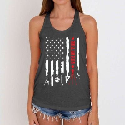 Patriotic USA Flag Land Surveyor Land Examiner Cartographer Women's Knotted Racerback Tank