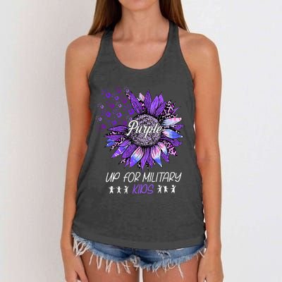 Purple Up For Military Sunflower Military Child Month Women's Knotted Racerback Tank