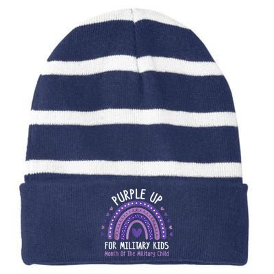 Purple Up For Military Kid Month of the Military Child Striped Beanie with Solid Band