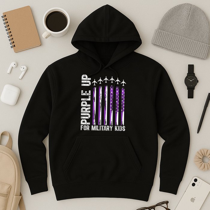 Purple Up For Military Kids Flag Military Month Hoodie
