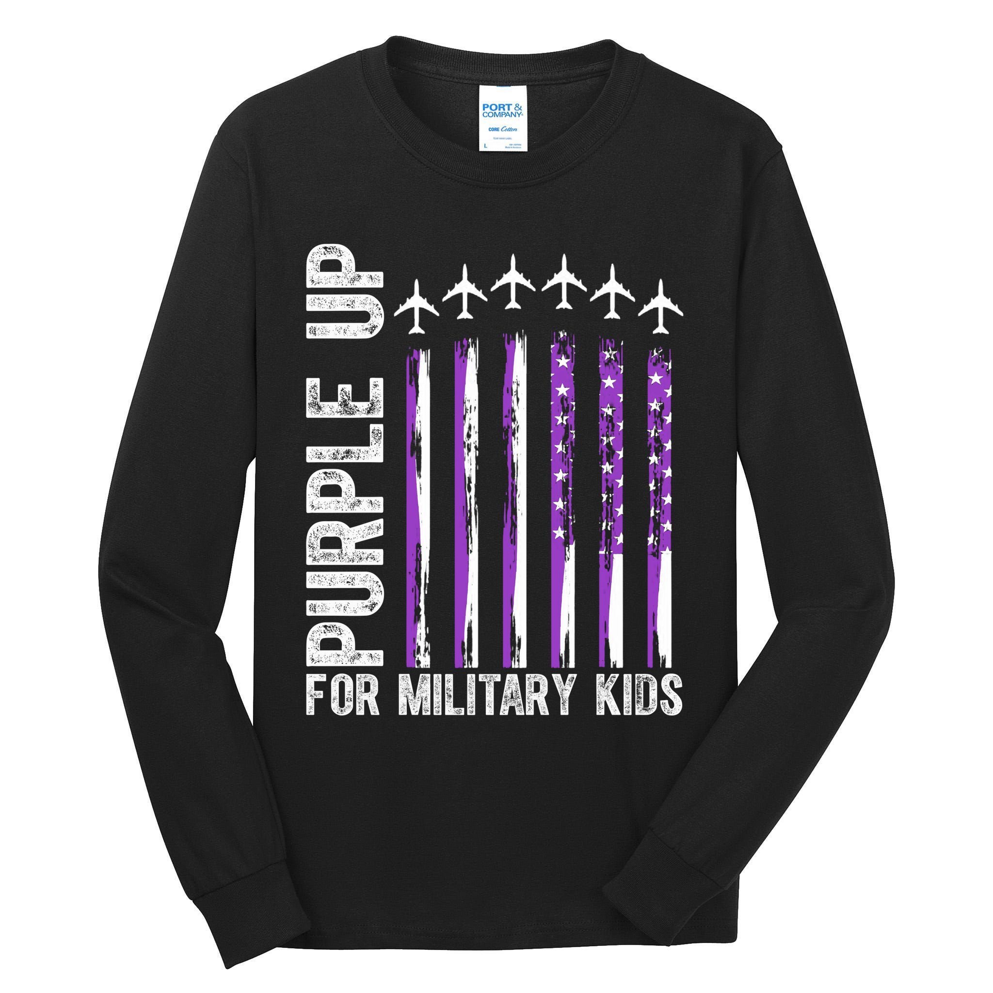 Purple Up For Military Kids Flag Military Month Tall Long Sleeve T-Shirt