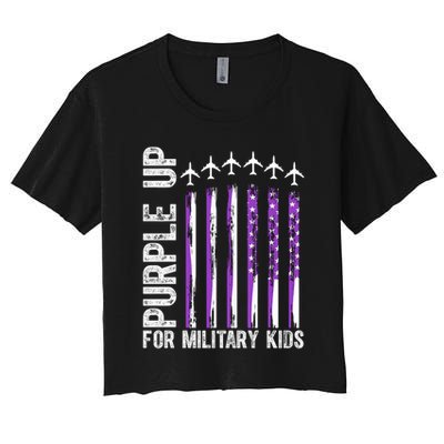 Purple Up For Military Kids Flag Military Month Crop Top