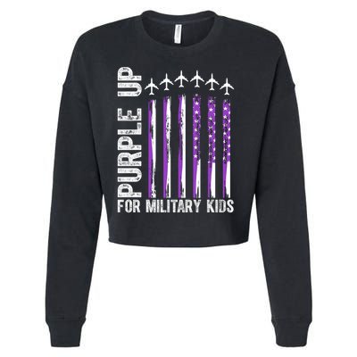 Purple Up For Military Kids Flag Military Month Cropped Pullover Crew