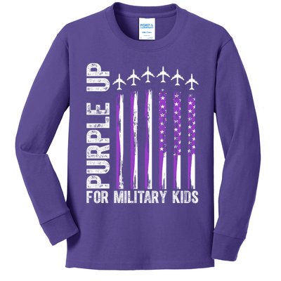 Purple Up For Military Kids Flag Military Month Kids Long Sleeve Shirt