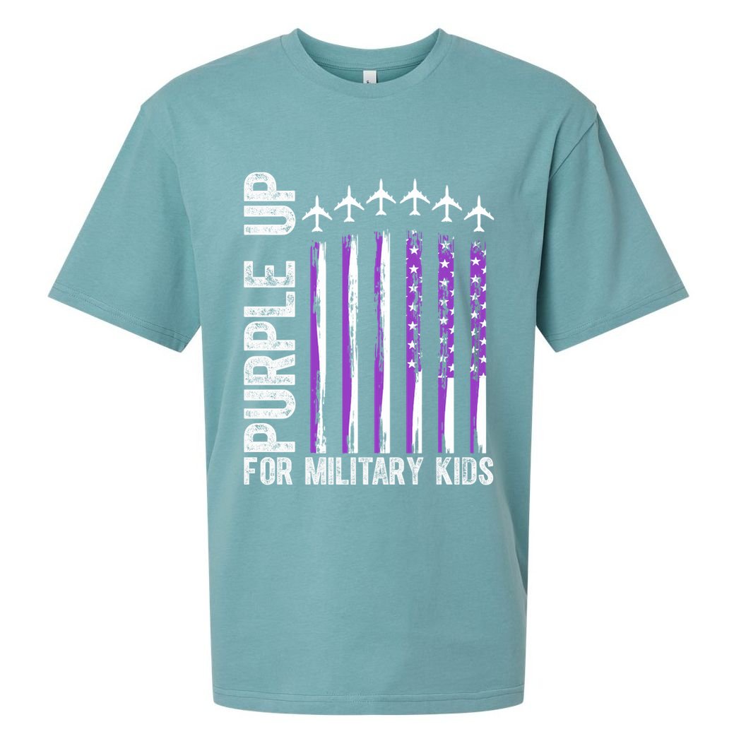 Purple Up For Military Kids Flag Military Month Sueded Cloud Jersey T-Shirt