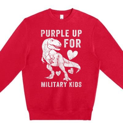 Purple Up For Military Kid Military Child Month Dino Boys Premium Crewneck Sweatshirt