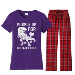 Purple Up For Military Kid Military Child Month Dino Boys Women's Flannel Pajama Set