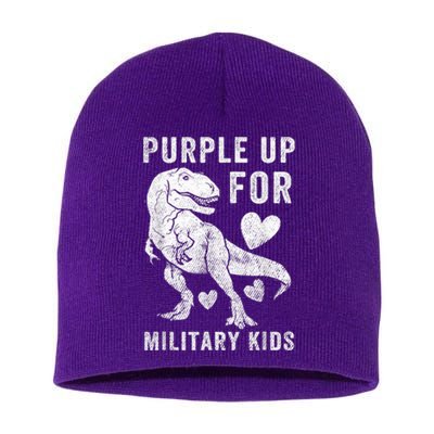 Purple Up For Military Kid Military Child Month Dino Boys Short Acrylic Beanie