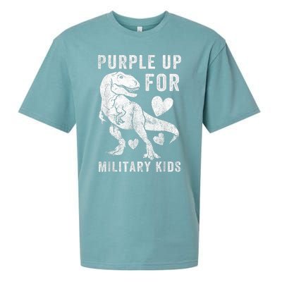 Purple Up For Military Kid Military Child Month Dino Boys Sueded Cloud Jersey T-Shirt