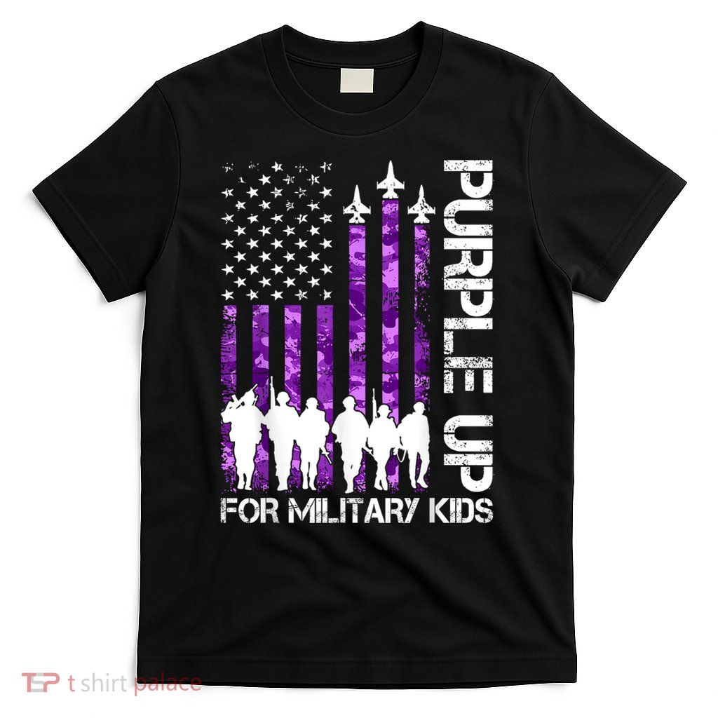 Purple Up For Military Military Child Month USA Flag T-Shirt